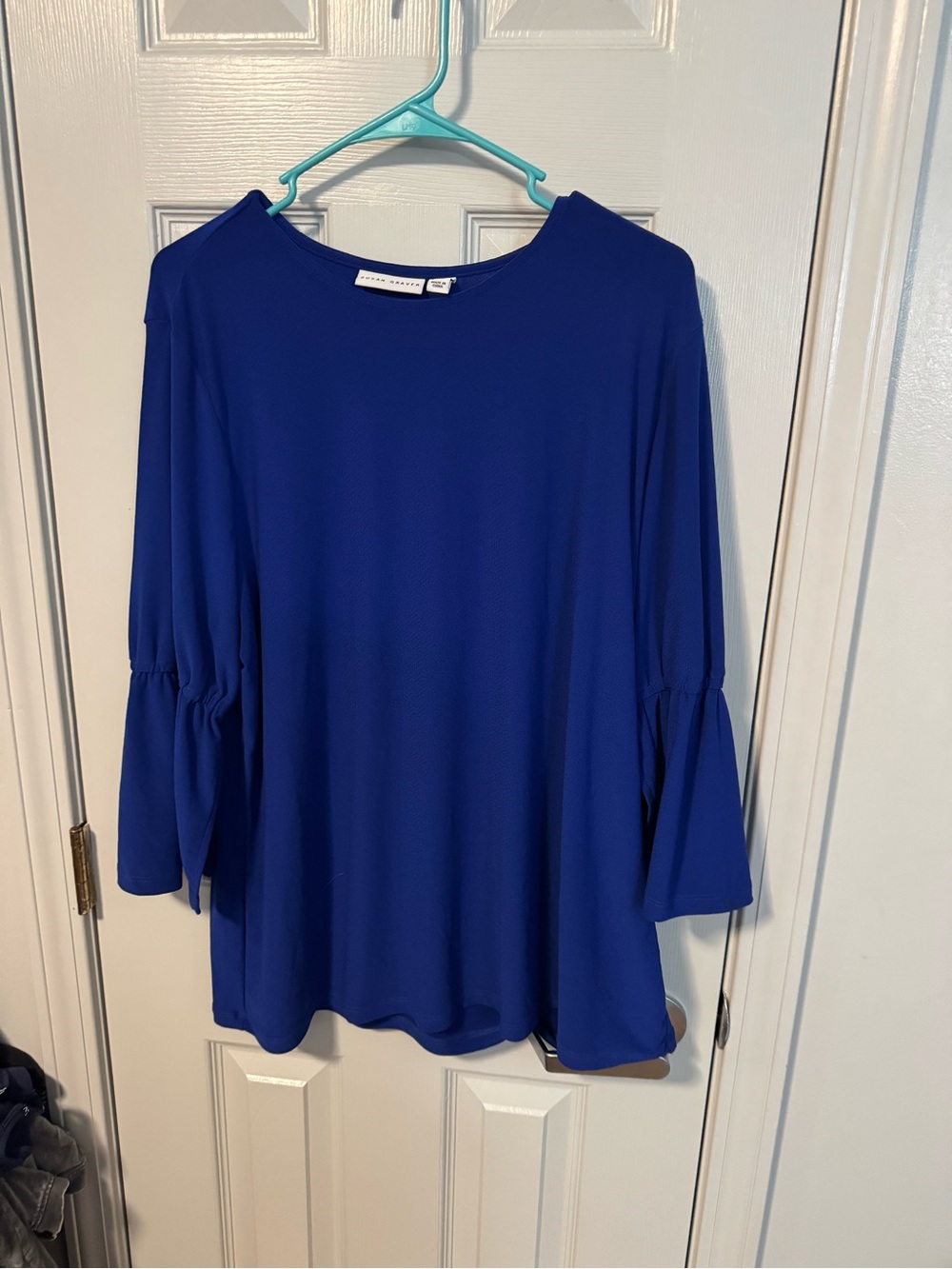Susan Graver Royal Blue Bell Sleeve Blouse